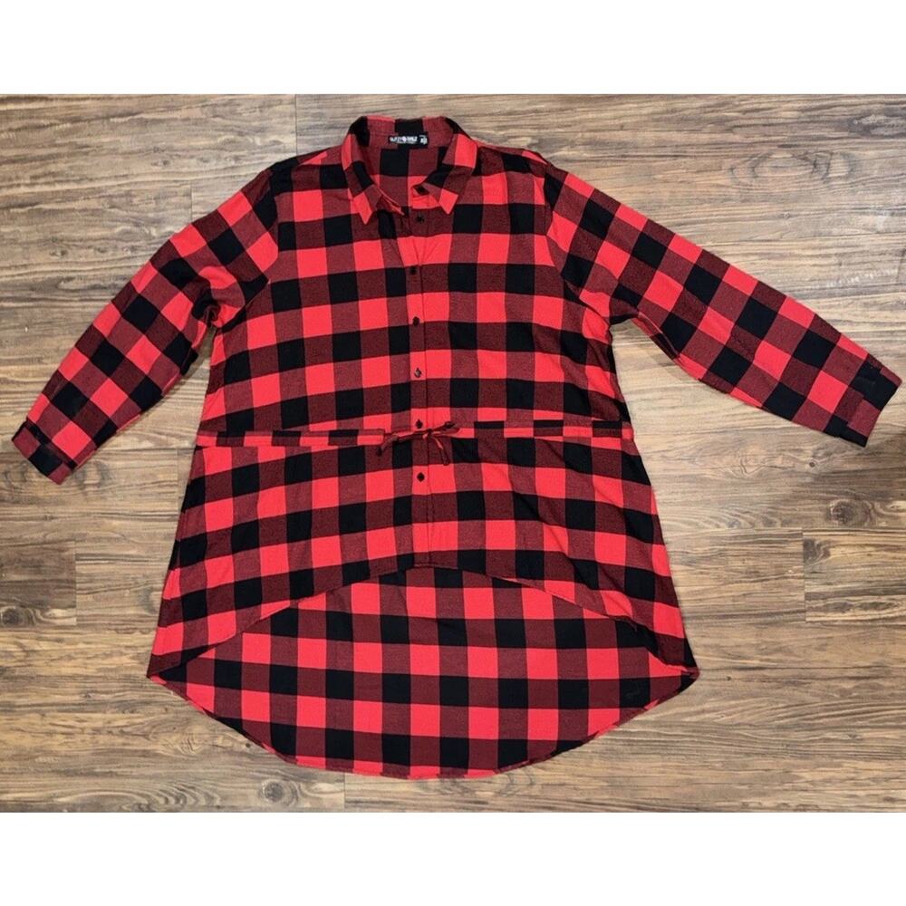 Glitzy Girlz Red And Black Buffalo Plaid 3XL Shirt Batwing Cabincore